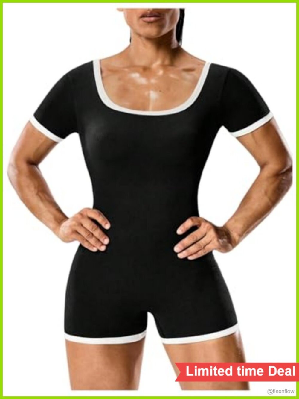 Women's Seamless Workout Jumpsuit Scoop Neck Short Sleeve Gym Romper